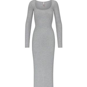 🆕SKIMS SOFT LOUNGE SHIMMER LONG SLEEVE DRESS HEATHER GREY SQUARE NECK MAXI DRES